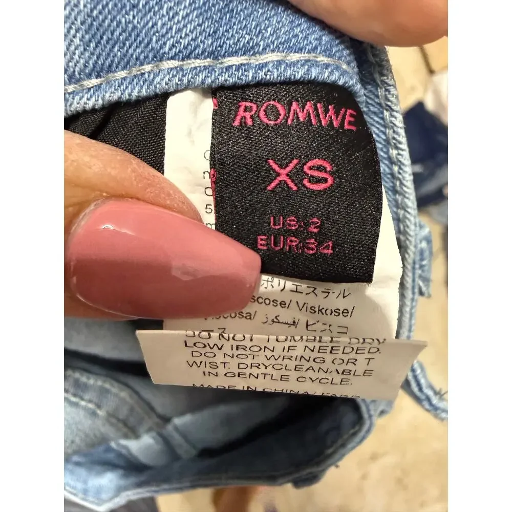 Rowme Kawaii Bow Detail Split Hem Flare Leg Jeans XS 2 Denim pink bows